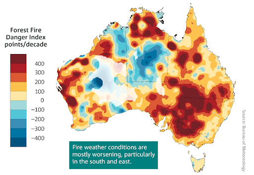 Map showing fire frequency zones across Australia